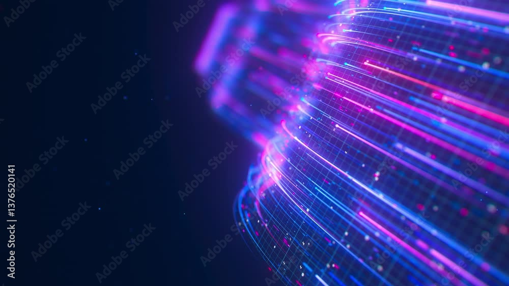 Poster closeup of big data light speed warped flow. abstract digital data stream of quantum computing. cybe