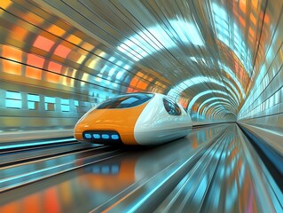 Futuristic Train with Speed Tunnel.
