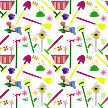 Pattern con elementi del giardinaggio