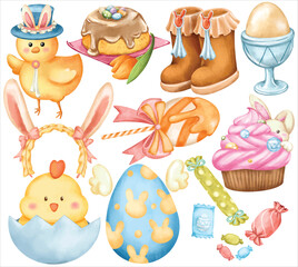 Cleaning Tool Illustration Set Watercolor Vacuum Mop Brush Glove Detergent Toilet Paper Sponge Duster