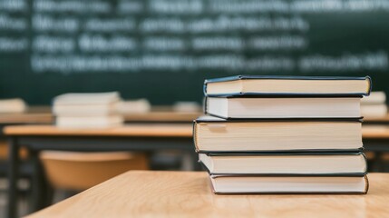 Classroom textbooks gathered together school environment close-up view educational resources learning concepts
