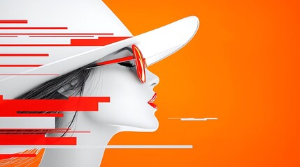 Stylish Woman Profile, Orange Background
