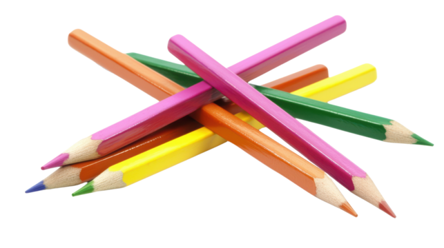 Colorful Pencils Stacked Together on White Background for Creative Use