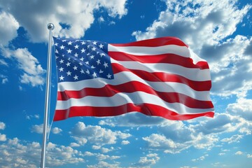 Obraz premium Nebraska State Flag Dancing in the Breeze Against a Cloudy Sky: A 3D Perspective