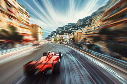 High-Speed Formula Racing Car on Monaco Circuit