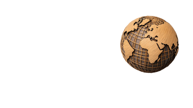 Wooden Globe Design with Earth Map and Grid Pattern for Decoration