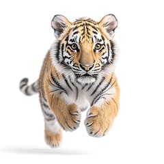 Fototapeta premium Tiger Cub Leaping with White Background.