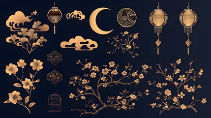 Exquisite Chinese Festive Decor with Golden Floral Patterns for Elegant Asian Inspired Designs