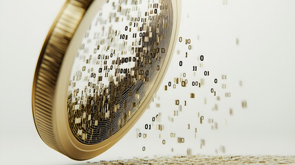 a digital coin with binary code, symbolizing the concept of crypto currency
