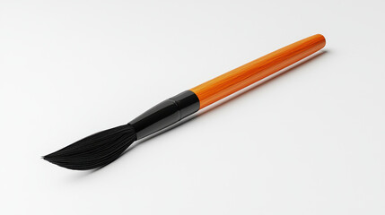 Artistic Paintbrush with Orange Handle and Brush Bristles on White Background