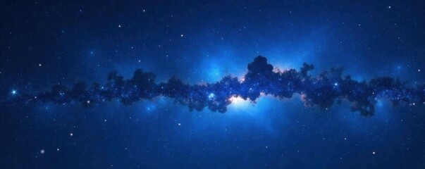 Obraz premium Celestial night sky with stars and galaxy, deep blue space background , cosmos, dark blue, galaxy