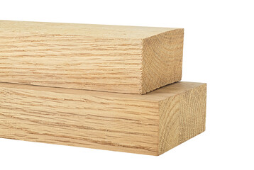 Oak wood planks isolated on a white background. Wooden blocks. Wooden beams.