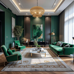Classic Art Deco Lounge in Rich Green and Gold