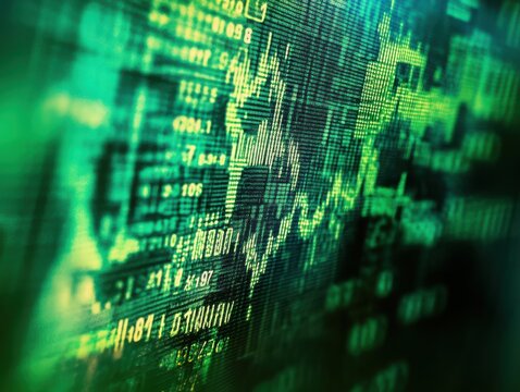 Currency exchange rate chart close-up with green and yellow display showing financial data and stock market analysis