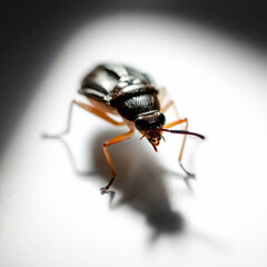 A tiny insect, extreme close-up, intense dramatic lighting, high contrast, small details, isolated on white, stark shadows.jpg