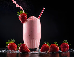 strawberry smoothie with straw