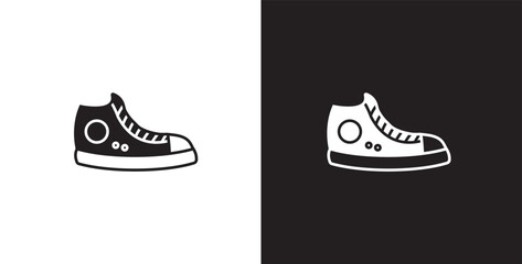 Icon of men's sneakers. Vector illustration icon of modern and classic men's high top shoes. Fashion icon on black and transparent background. Fashion icon.