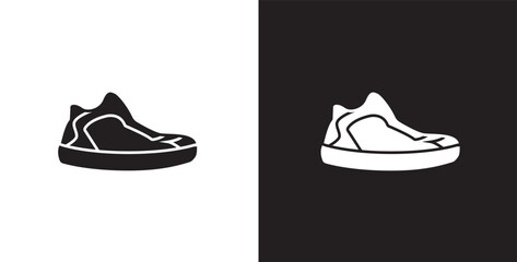 Icon of men's sneakers. Vector illustration icon of modern and classic men's high top shoes. Fashion icon on black and transparent background. Fashion icon.