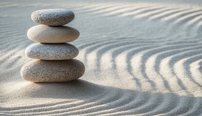 Stacked stones in a serene sand garden