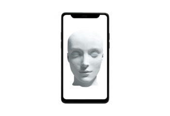 Digital representation of a human head displayed on a mobile deviceDigital representation of a human head displayed on a mobile device isolated on transparent background