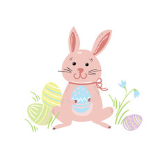 Easter bunny with chocolate colorful eggs