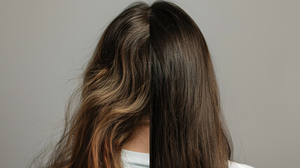 Naklejka premium Split Hairstyle Showing Unkempt vs. Brushed Hair
