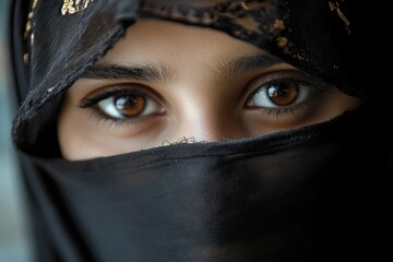 Naklejka premium Portrait of a Niqab-Wearing Saudi Girl: Embracing Arabian Culture and Heritage in the Gulf Region