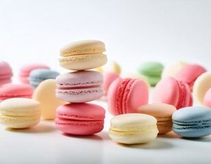 Fototapeta premium Colorful assortment of french macarons on white background