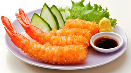Crispy Breaded Shrimp with Cucumber and Dipping Sauce