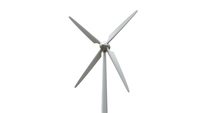 Isolated Sleek Four-Blade Silver Wind Turbine for Green Power