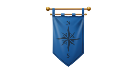 Isolated Medieval Blue Banner with Compass Rose Symbol