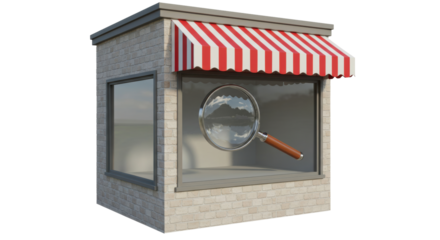 Isolated Store Front with Magnifying Glass