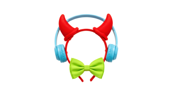 Isolated Devil Horns Headband with Headphones and Bow Tie