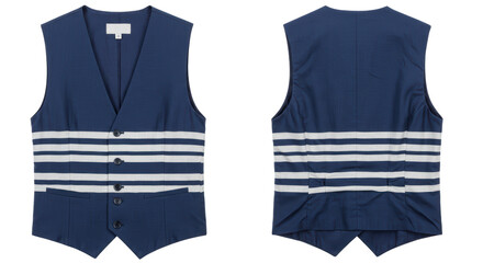 Isolated Navy Blue Vest with White Stripes Front and Back