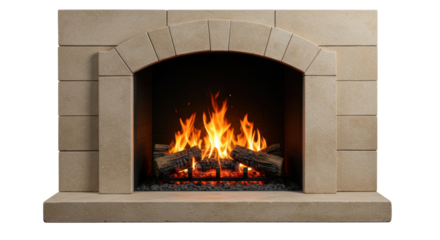 Isolated Fireplace with Burning Logs