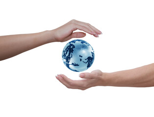 Globe between two female palms