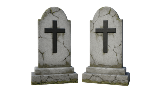 Isolated Tombstones with Crosses Graveyard Scene