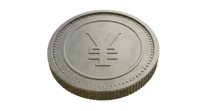 Isolated Metallic Yen Coin Currency Symbol