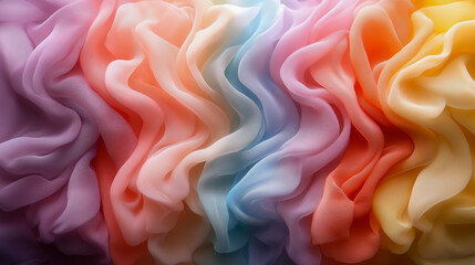 Fototapeta premium Colorful Ruffled Fabric Background in Pastel Shades 