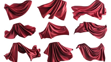 Fototapeta premium Group of stylish red fabrics hovering isolated on white canvas 