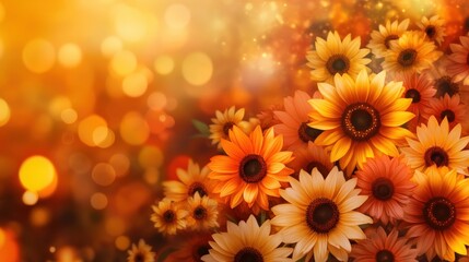 Fototapeta premium Vibrant floral explosion nature digital art autumn close-up beauty of sunflowers