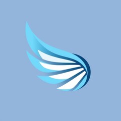 a modern graphical logo featuring a sleek and abstract wing