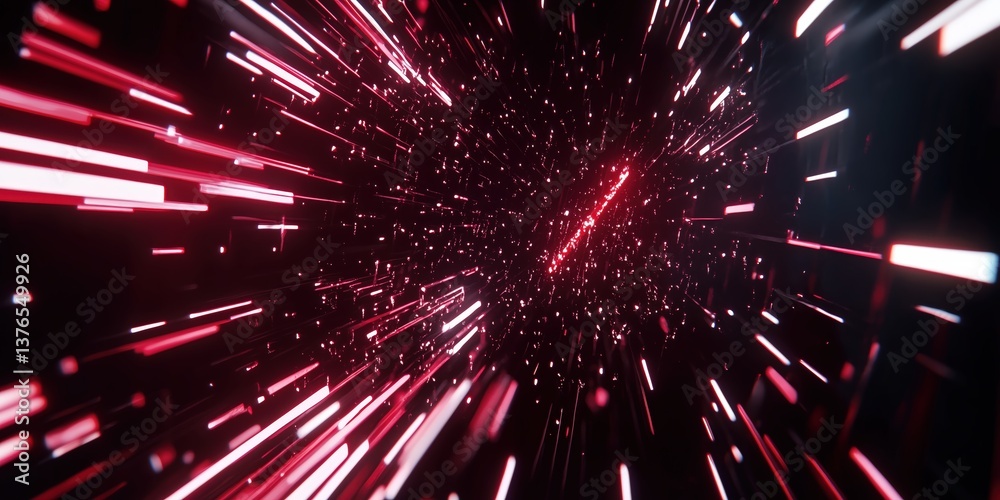 Wall mural cosmic speed: abstract rendering of red and white lights streaking through a dark void, evoking a se