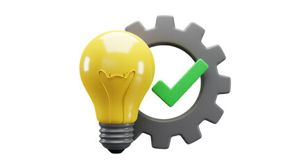 Isolated Light Bulb with Green Check Mark and Gear Collaboration