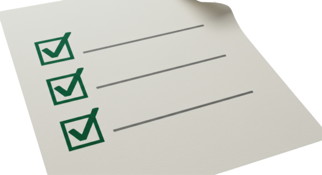 Isolated Checklist with Green Check Marks Document Approved