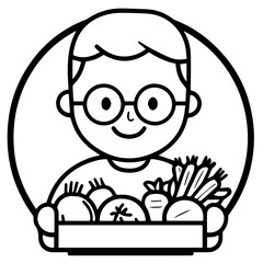 Fototapeta premium cartoon character of a man with a vegetable basket 