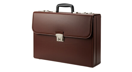 Isolated Classic Brown Leather Briefcase with Buckle Closure