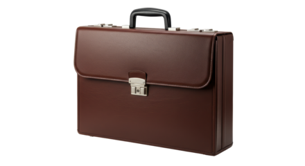 Isolated Classic Brown Leather Briefcase with Buckle Closure
