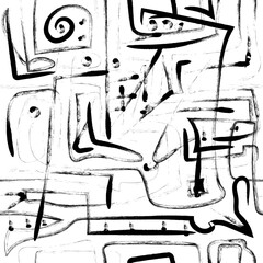 Seamless pattern with abstract lines. Blot, Inc. Line, Paint. Drawn lines with inc, shading, pencil.
