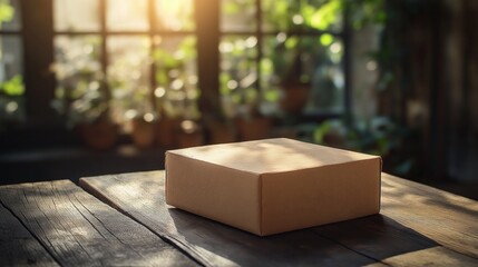 Biodegradable carton box with embossed texture on a rustic wooden table